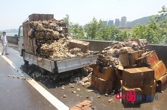 綿遂高速路上“蛋車”起火 半車雞蛋被烤熟